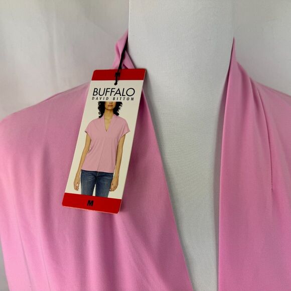 Buffalo David Bitton Blouse Sz M V-Neck Short Sleeve Pink stand up collar - Picture 4 of 8
